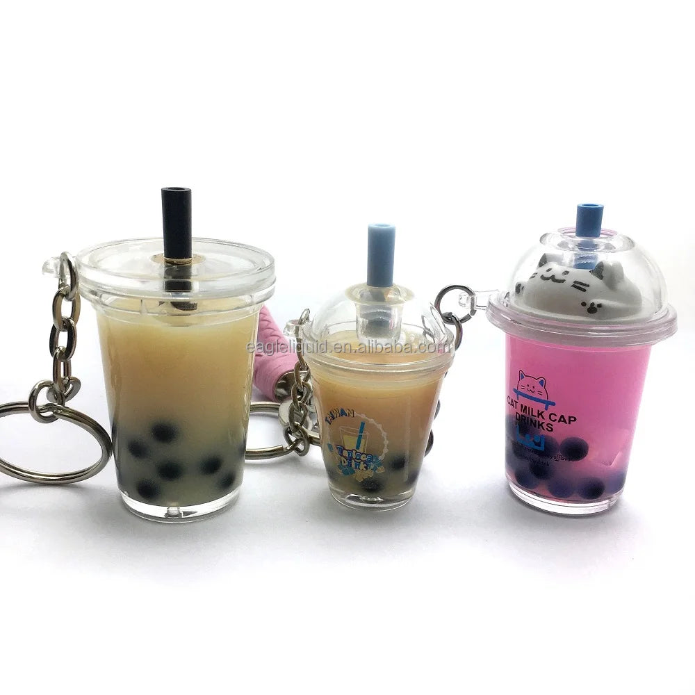 Cute Gifts Cartoon Animal Baby Liquid Floating Milk Tea Cup Acrylic Water Floater Pikacu Boba Keychain