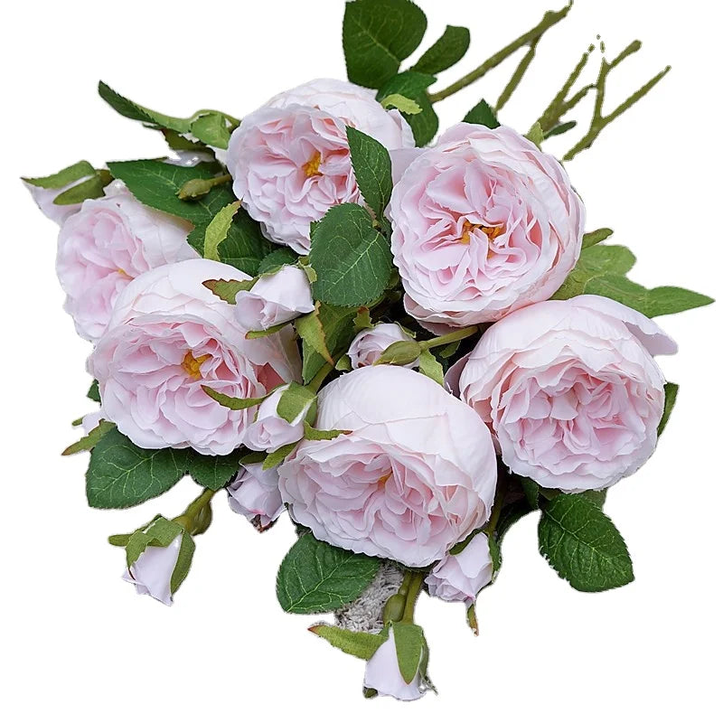 Single 3 Heads Silk Flower Artificial Austin Rose Flowers for Home Wedding Decoration