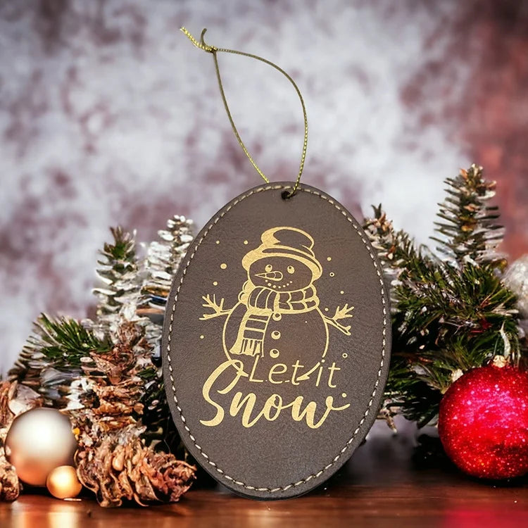 Custom Laser Engraved Pu Leather Holiday Decor 2-Sided Personalized Laserable Leatherette Oval Christmas Ornaments