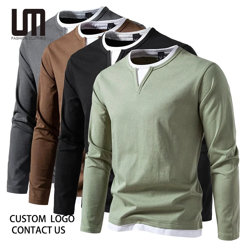 Liu Ming Hot Selling Products 2025 Casual Autumn Winter Contrast Color Long Sleeve T Shirts for Men