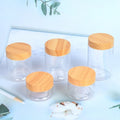 Food Grade Wood Grain Lid Empty Container 2oz 100ml 5oz 250ml 500ml clear PET Plastic Jar with Bamboo Lid