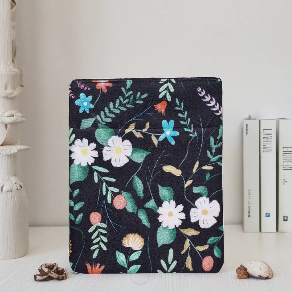 Custom Print Cotton Zipper Book Sleeve Waterproof Book Cover Portable Kindle Pocket Bag with Inner Cotton Padding