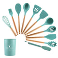 Best Seller 12pcs Non-stick Silicone Utensil Tool Sets with Holder Wooden Handle Cooking Tools Kitchen Utensils Set