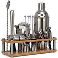 Novelty Stainless Steel Barware Drink Mixology Bartender Tools Set Includes Cocktail Shakers with Bamboo Stand