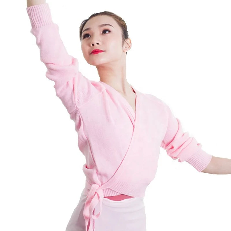 Child Long Sleeve Cross Front Warm Ups Dance Sweater Ballet Dance Warm-up Top Women Knit Cardigan Sweaters
