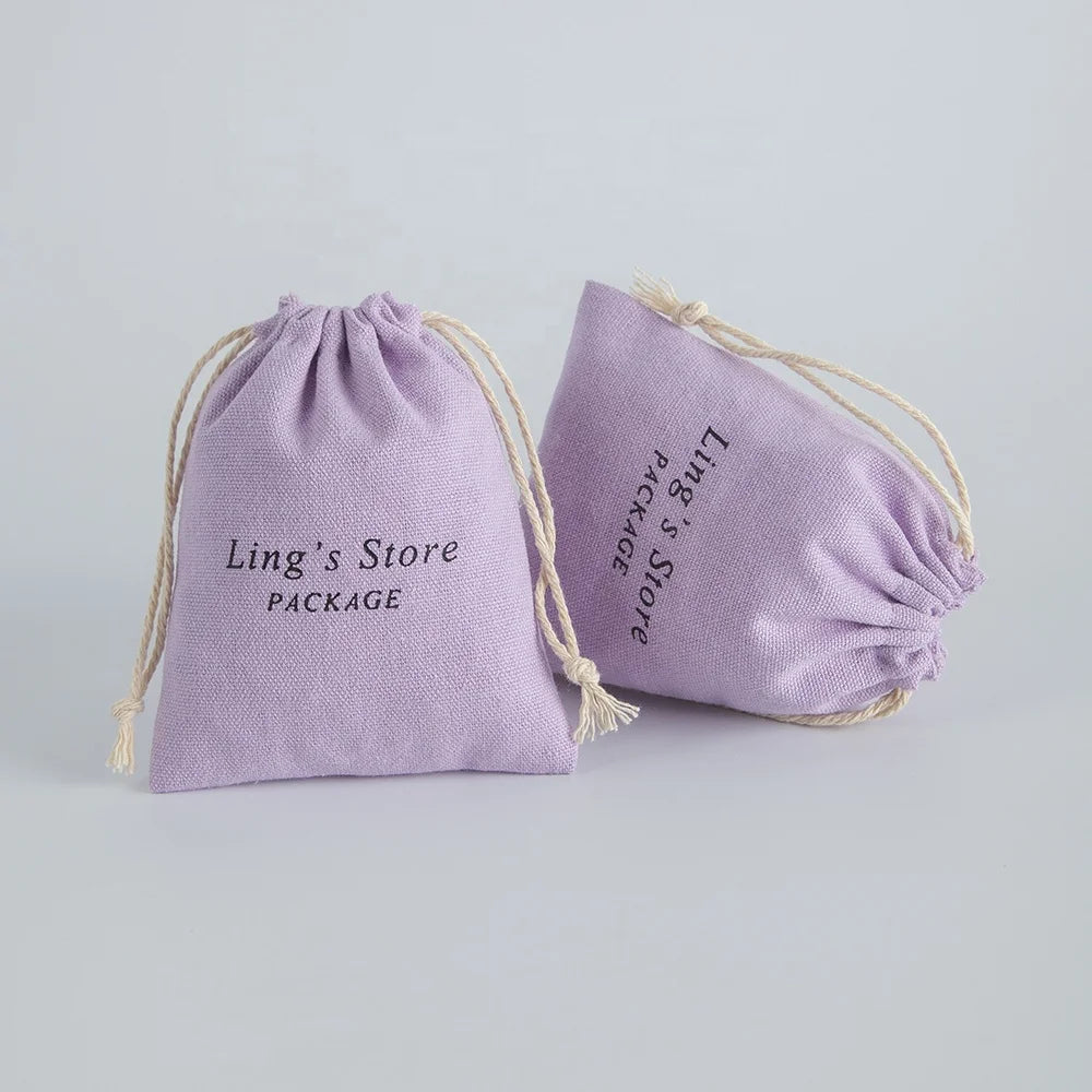 Customized Luxury Cotton Canvas Drawstring Bracelet Pouch 9x12cm Light Violet Jewelry Container Gift Packaging for Jewelry