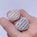 Fully Iced Out with baguette Moissanite Heart & Pentagon Shaped Silver Hip Hop Rings
