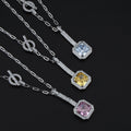 Luxury 925 Sterling Silver T Buckle Ice Cut 5A Zircon Necklace Pink Princess Square Pendant Necklace Sweater Chain
