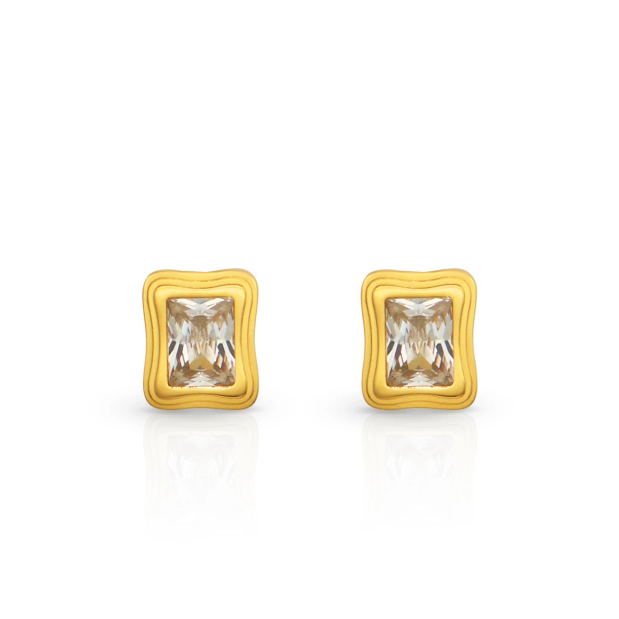 Chris April Fashion Jewelry PVD Gold Plated 316L Stainless Steel Water Proof Emerald Cut Zircon Stud Earring