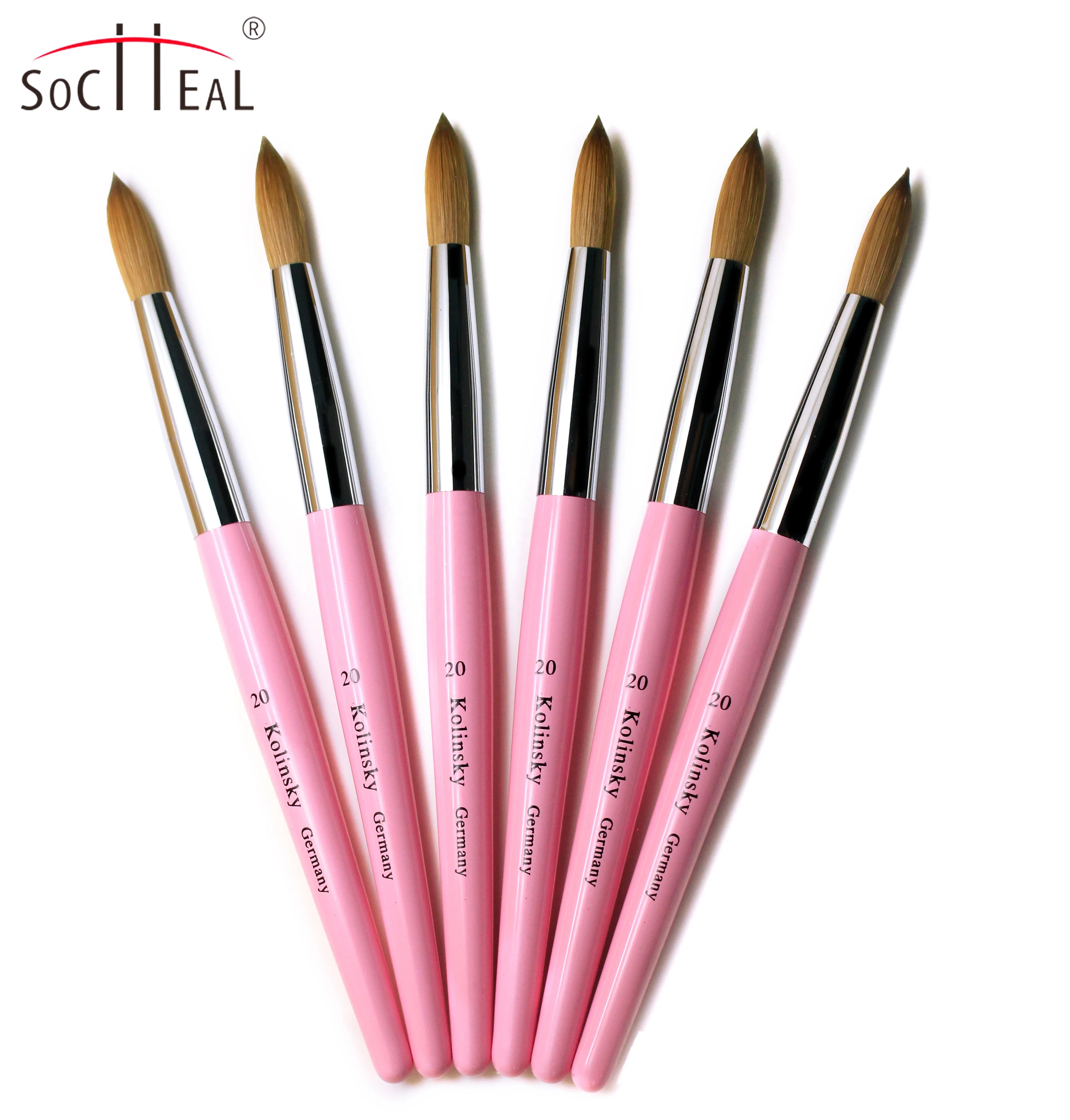 Pink Wood Kolinsky Brush Acrylic Nail Brush Long Handle International Size 2 4 6 8 10 12 14 16 18 20 22 24 Round Crimp Type
