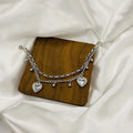 AA01584 Hot Sale Gold Plated Heart Charm Stainless Steel Bracelets Multi Layers Ball Beads Chain Bracelet for Women Girls