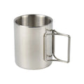 Camping Hiking Picnic Outdoor 300ml 10oz Foldable Handle Double Wall Stainless Steel 304 Water Tea Coffee Mug Cups