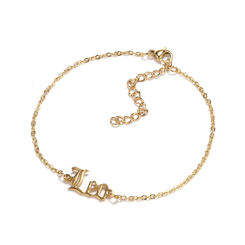 HOVANCI Fashion Vintage Jewelry Stainless Steel Gold Silver Plated Ankle Bracelet 12 Zodiac Pendant Anklet Foot Chain Unisex