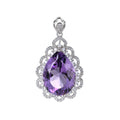 Elegant Rhodium Plated 925 Sterling Silver Natural Amethyst Flower Pendant Women's Anniversary Gift Charm Pendants