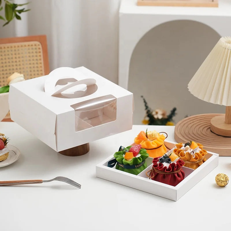 XJH 4 Grid White Cake Box Dessert Cake Boxes With Window Gift Box for Party Wedding