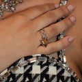 New Trendy Style 18K Gold Stainless Steel Irregular Ring Hammer Pattern O-Shaped Hollow Open Rings