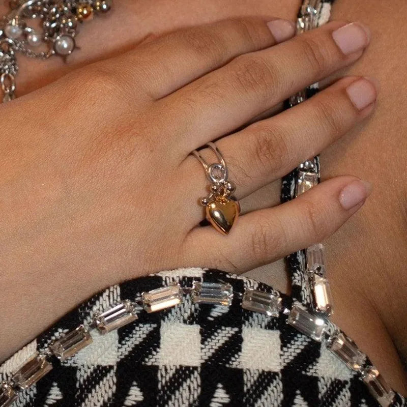 New Trendy Style 18K Gold Stainless Steel Irregular Ring Hammer Pattern O-Shaped Hollow Open Rings