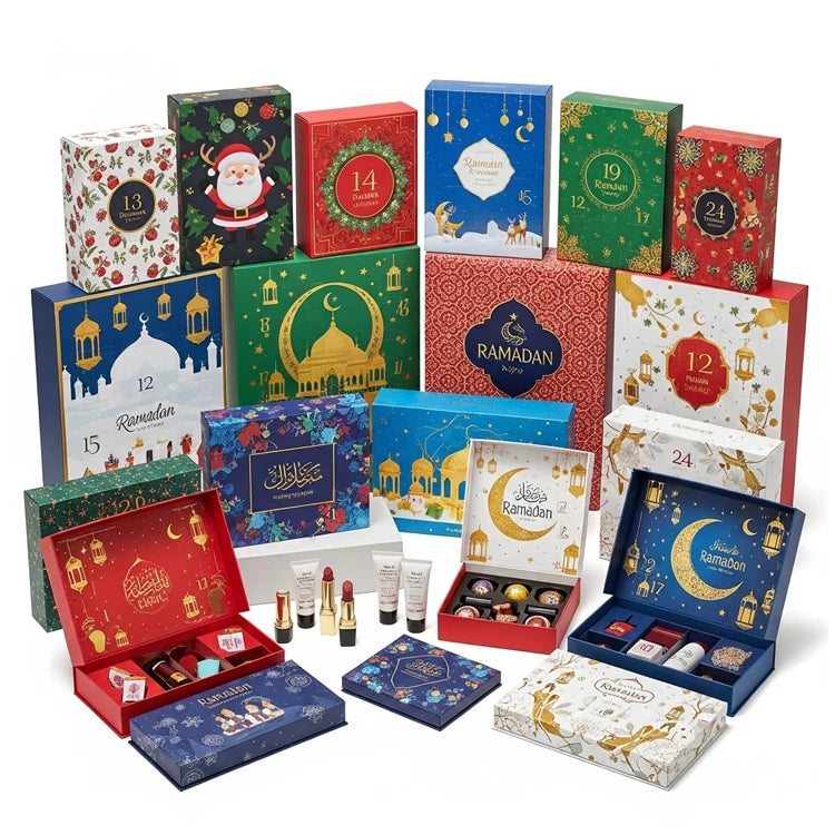 XJY Custom Ramadan Christmas Chocolate Calendar Advent Boxes Paper Cosmetic Advent Calendar Cardboard Packaging Gift Box
