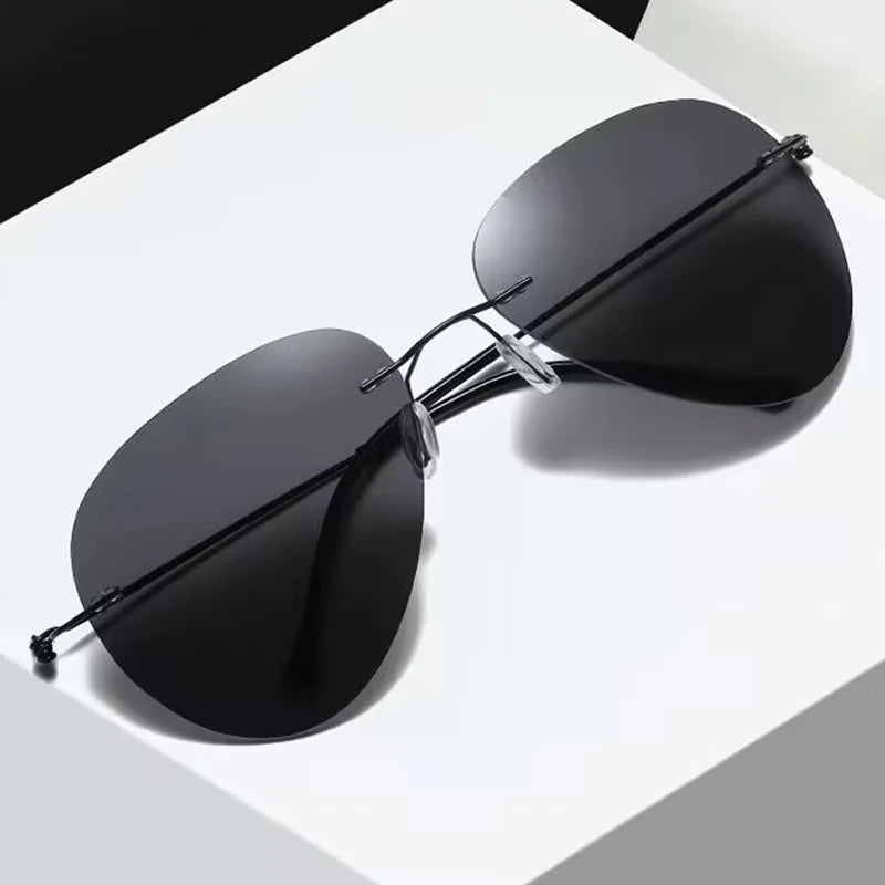 8115 Handmade Alloy Light Polarized Rimless Color Changing Sunglasses Men's Driving Day Night Dual-use Glasses