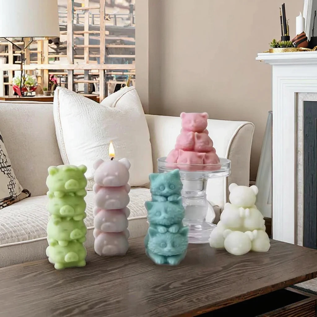 3D Cute Stacking Animal Candle Plaster Decoration Mould Diy Handmade Soap Candle Ornament Silicone Molds