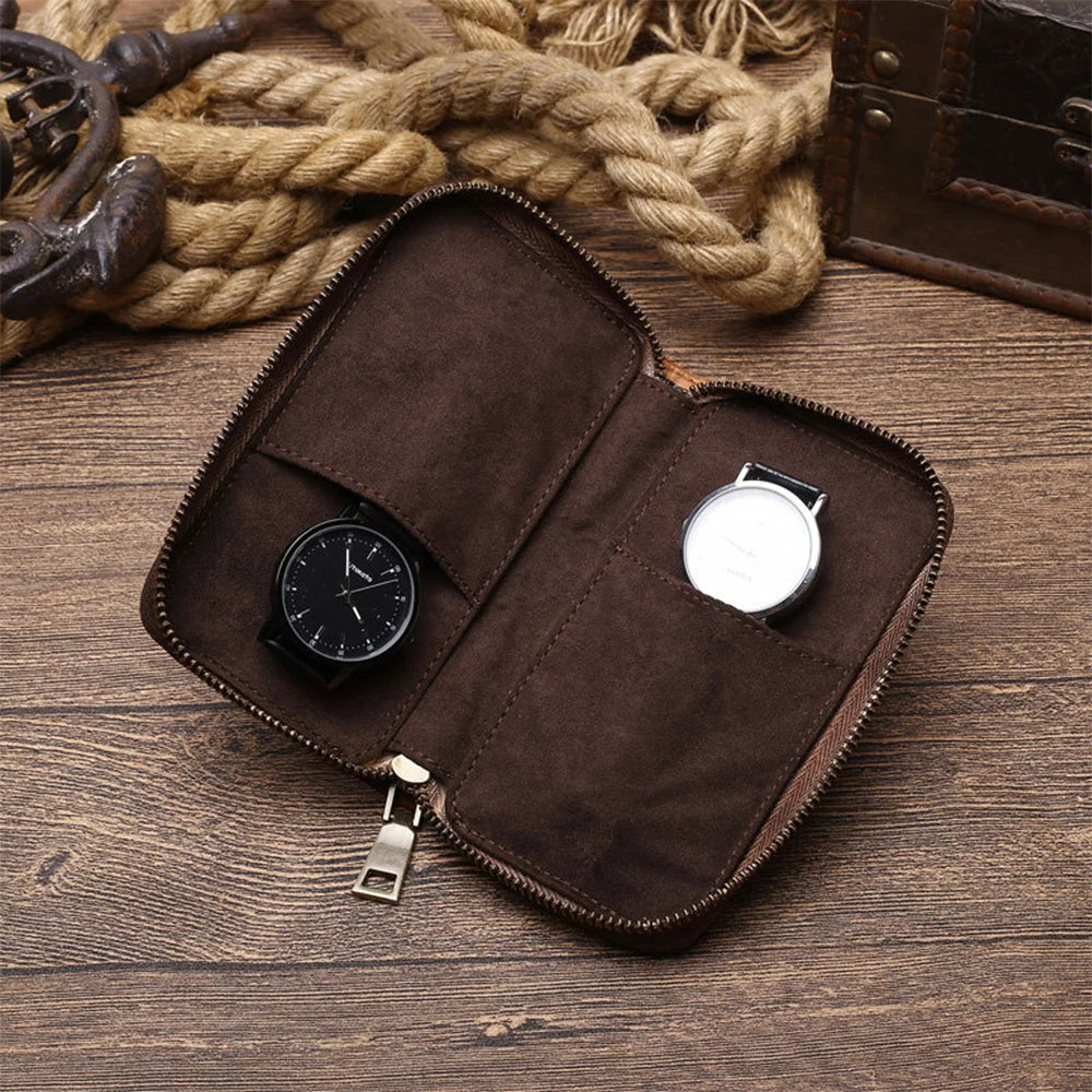 Watch Travel Case Genuine Vegetable Leather Watches Bags 2/4 Slot Jewelry Accessory Organiser Boxes for Men Women