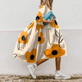 S-3XL Summer Round Neck Floral Printed Dress Bohemian Plus Size Dress Three-quarter Sleeve Loose Dress