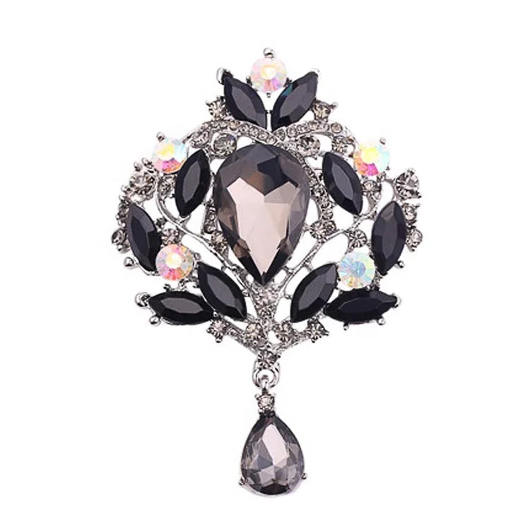 Wholesale Ladies Vintage Modern Teardrop Rhinestone Brooch Alloy Jewelry Crystal Rhinestone Dangle for Gift Wedding Plating