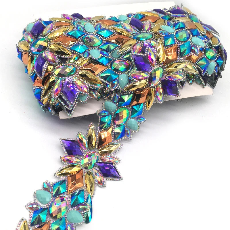 Festival Clothing Edge Customs Diamante Embroidery Thread Setting Crystal Iron on Rhinestone Chain Trims