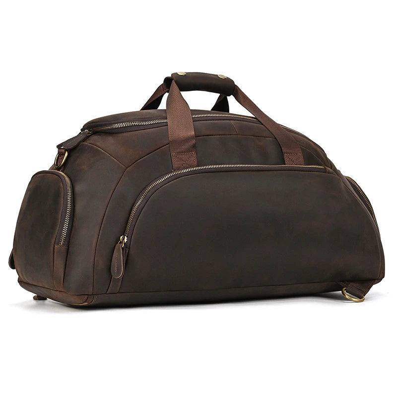 Leather Travel Bag Waterproof Outdoor Overnight Weekender Bag Men Genuine Leather Duffle Bag With Shoe Compartment
