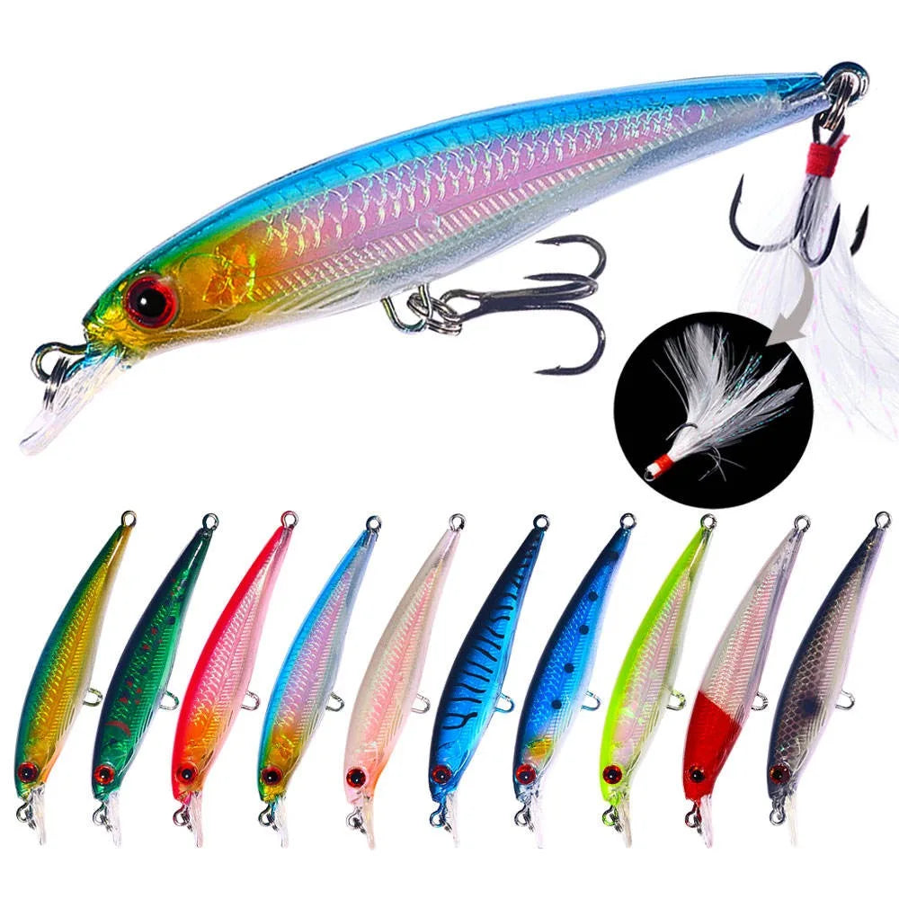 Wholesale MI094 8.9cm 6.7g Artificial Hard Plastic Baits Minnow Fishing Lures with Feather Hook