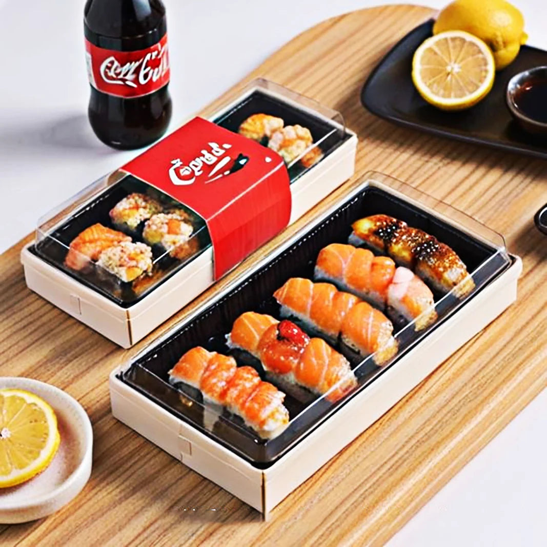 Wood case Box Food Grazing Box with Transparent Cover Sushi Box Packaging Luxury Wood
