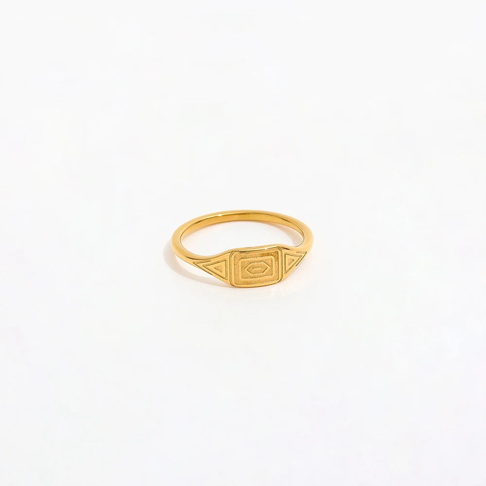 Fenny 18K Gold Plated Wholesale Waterproof Geometric Pattern Stylish Stainless Steel Finger Ring Trendy for Women