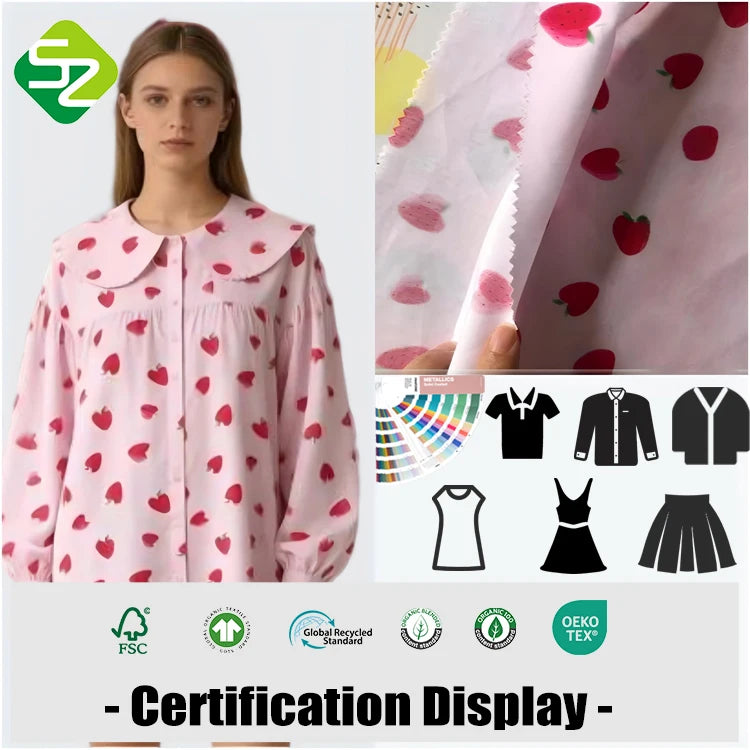 GOTS OEKO-TEX Certified 100% Organic Cotton Poplin Fabric Eco-Friendly Supersoft Lightweight Woven Custom Printed Dresses