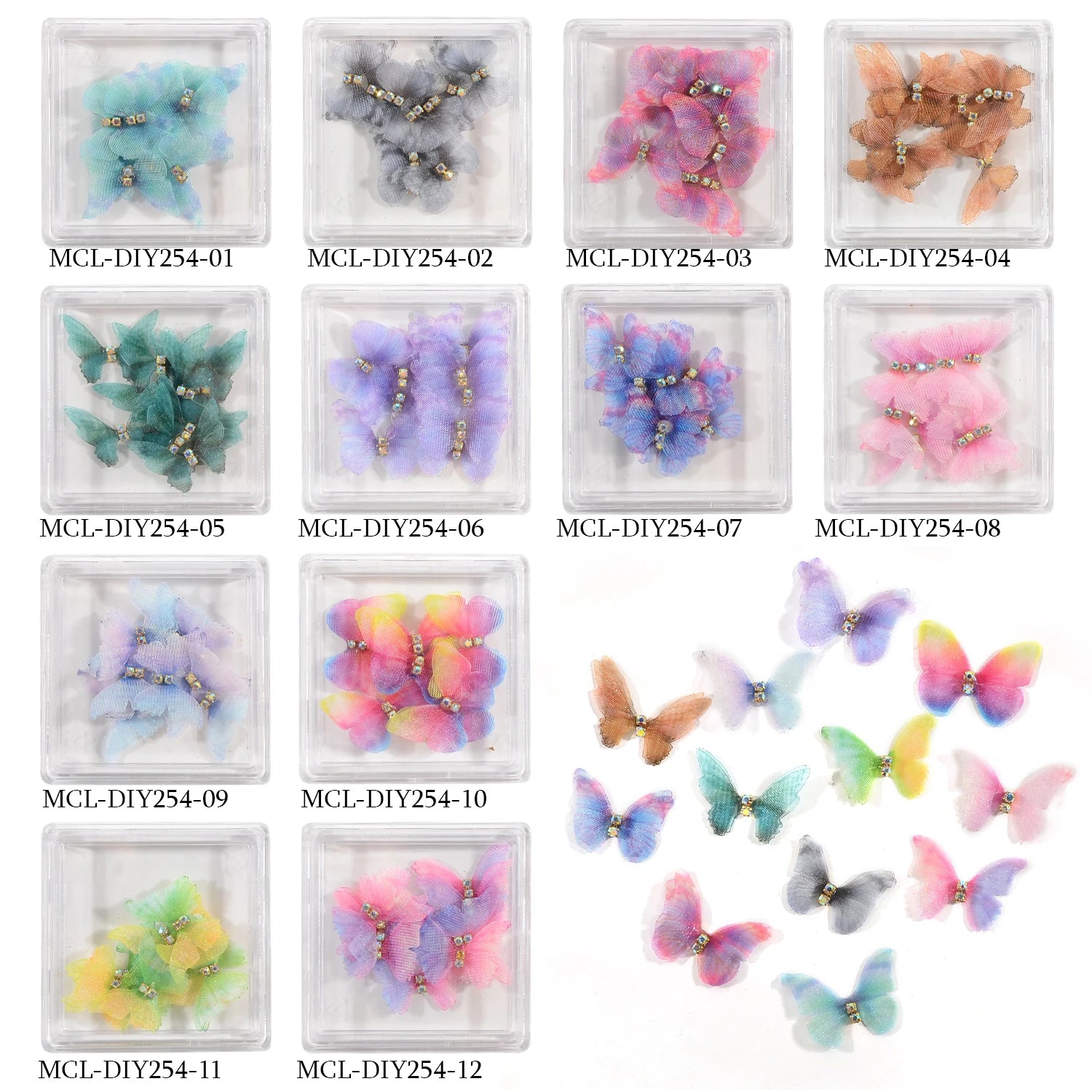 10pcs/bag Butterfly 3D Cloth Material Butterfly Nail Art Charms