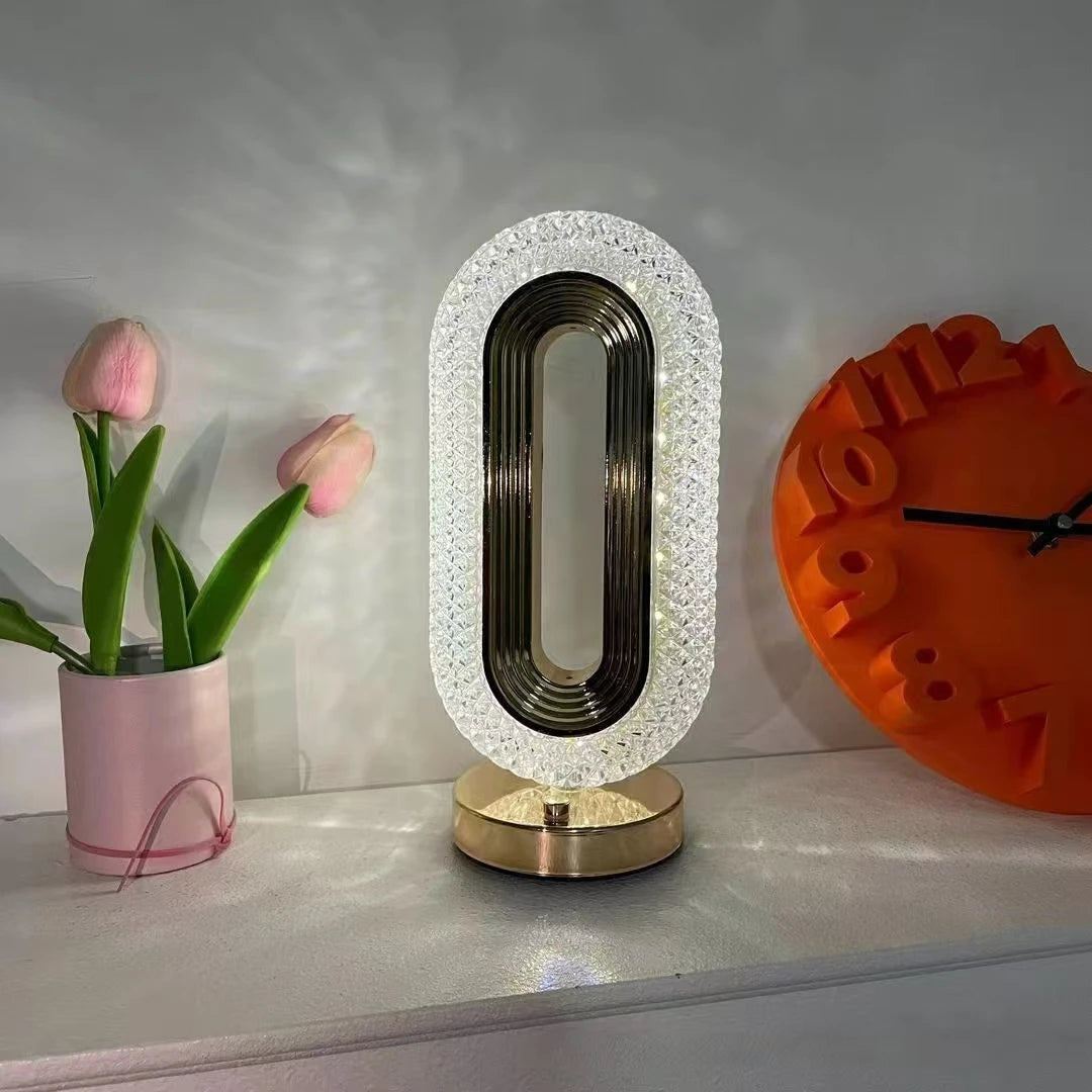 Best Selling Bedroom Decorative Luxury Ellipse Desk Lamp Rechargeable Crystal Led Night Light