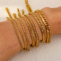 316l Stainless Steel Waterproof Jewelry 18K Gold Plated 3-9mm Width Cuban Curb Link Chain Bracelet in 18/22cm for Men Women