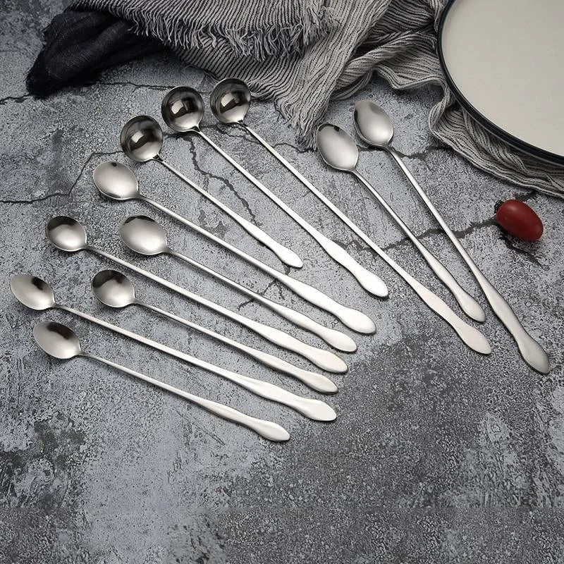 Simple Long Handle Stainless Steel Coffee Spoon Creative Ice Cream Dessert Picnic Tea Spoon Kitchen Accessories