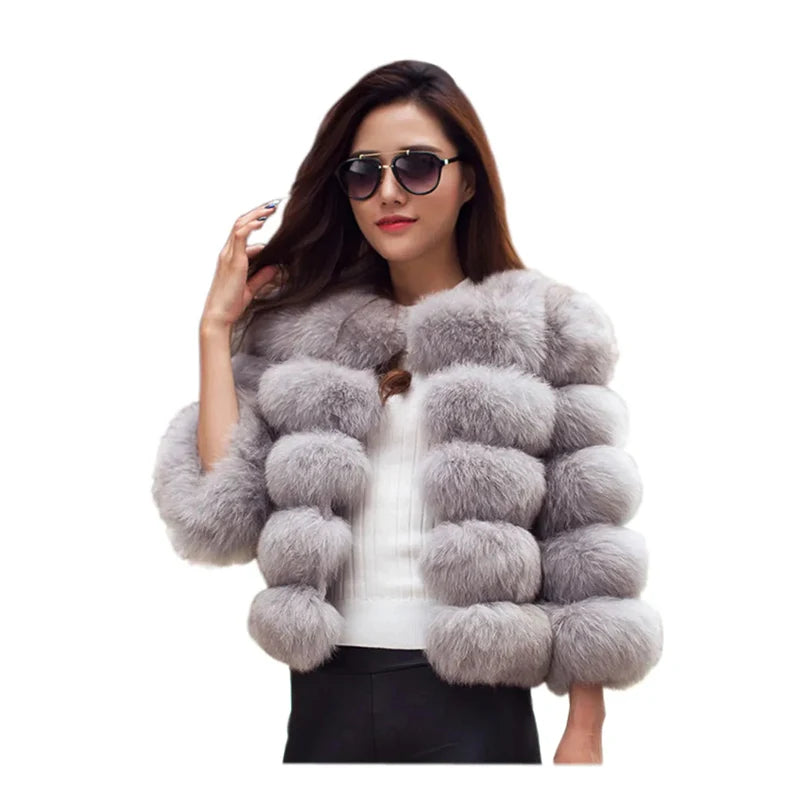Faux Fur Coat for Women Collar Cropped Fuzzy Jacket Women Thicken Casual Outdoor Outerwear Women Winter Coat