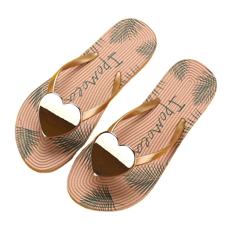 2023 New Love Flip-flop Anti-slip Women's Beach Shoes Bohemian Fashion Seaside Holiday Slippers Women