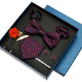 Men's Tie Set Gift Box Bow Tie Pocket Square Brooches Sets Custom Cufflinks  Clip Pin 8pcs Suit Silk Polyester Necktie for Men