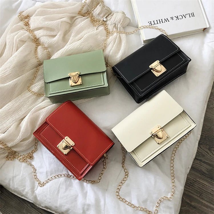Elegant Female PU Crossbody Bag Chains Lock Fashionable Shoulder Messenger Bag Summer Spring Women's Sling Bag