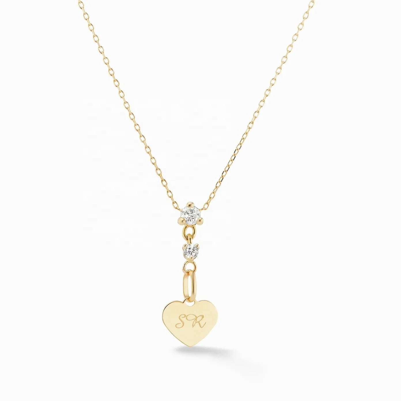 LOZRUNVE 18k Gold Plated 925 Sterling Silve CZ Drop Heart Necklace for Personalized Engraved