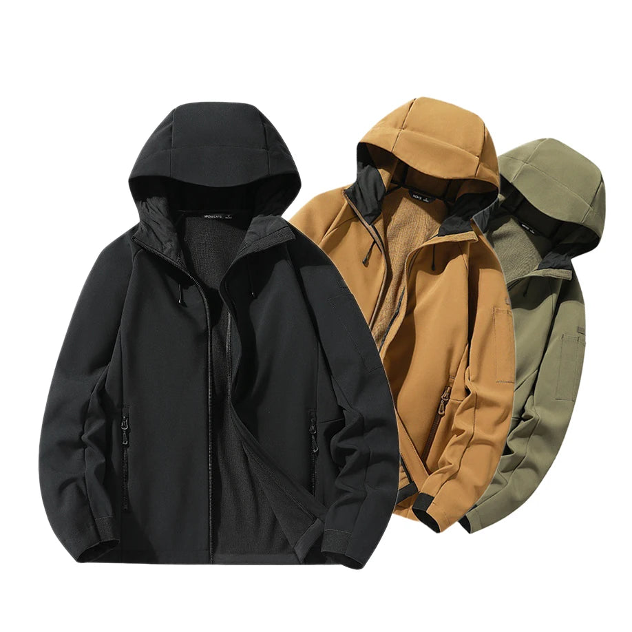 Men Waterproof Softshell Hooded Jacket 3Layers Membrane Fleece Hoodies Windbreaker Windproof Coat Jacket for Men Young