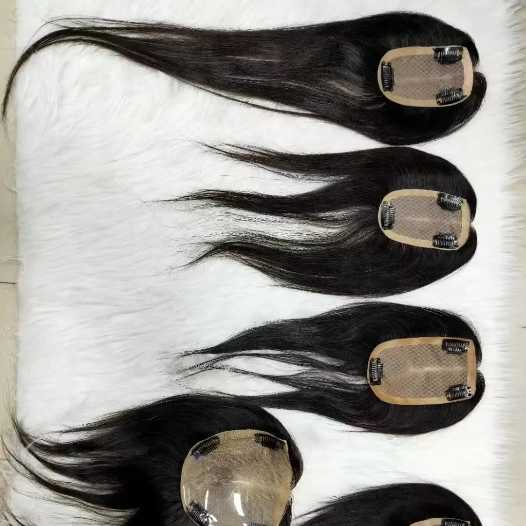 Human Hair Topper for Women Silk Base Hair Topper Wavy Human Hair Topper