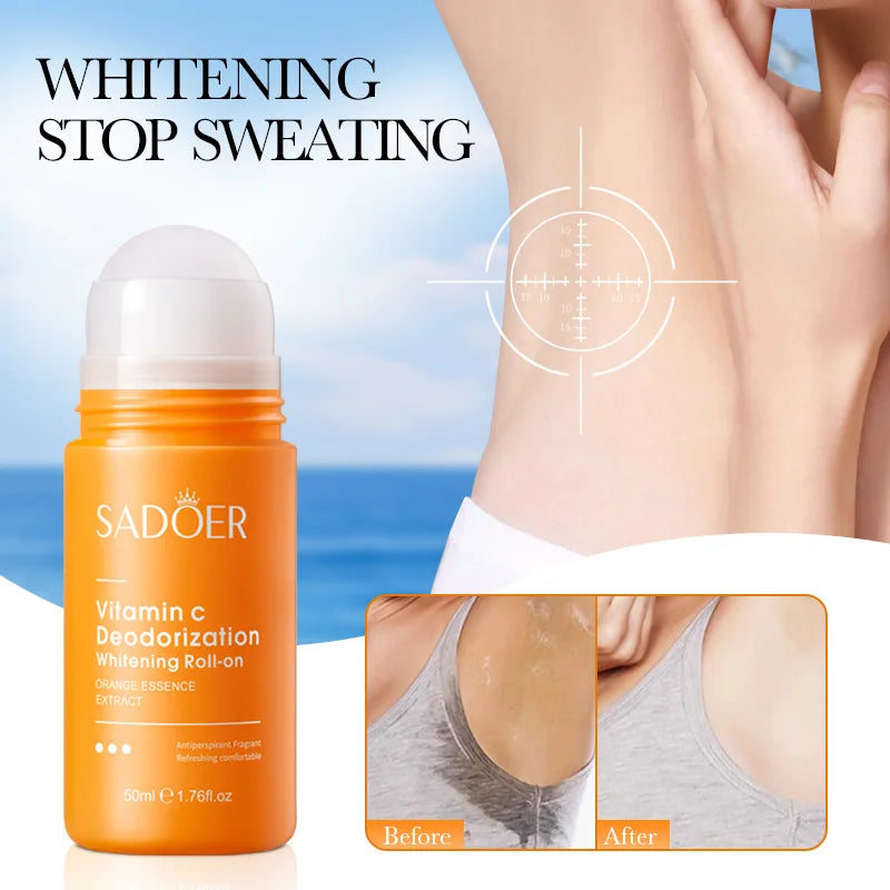 SADOER Best-Selling Orange Serum Deodorizing Roll-On Lasting Fragrance Vitamin C Armpit Whitening Roller Technology Made Plastic