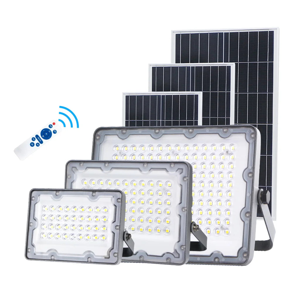 KCD Tennis Court Stadium 12volts Big Size Advanced Technology High Pole 100w 200w 300w Garden Solar LED Flood Light With Remote