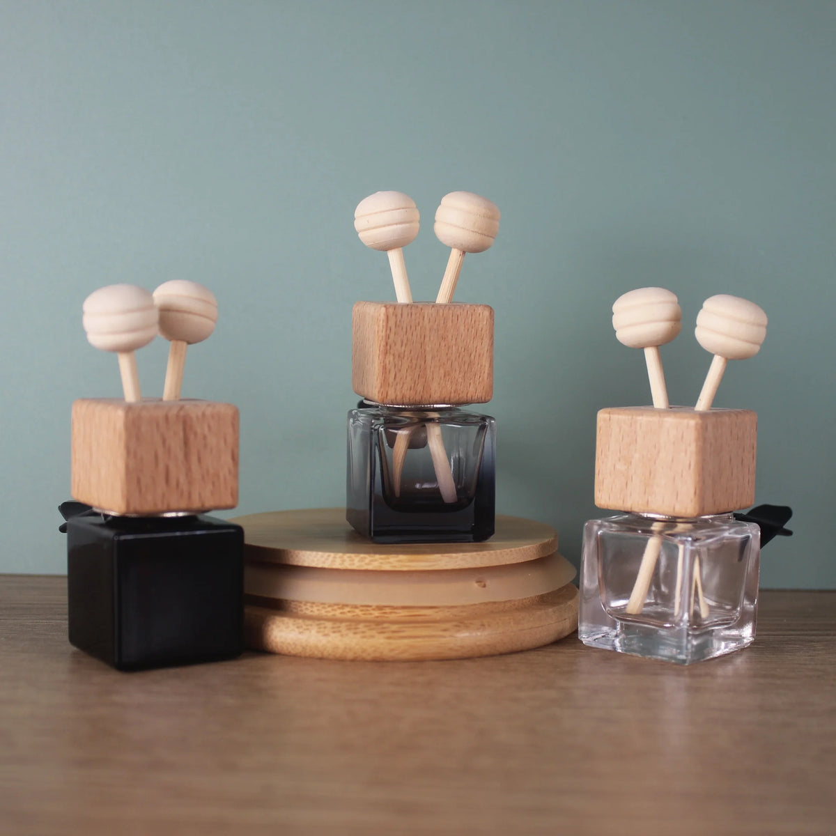 8ml Empty Air Freshener Wooden Cap Car Perfume Bottle Empty Car Air Freshener Perfume Diffuser Vent Clip Glass Square Bottle MegaBDM
