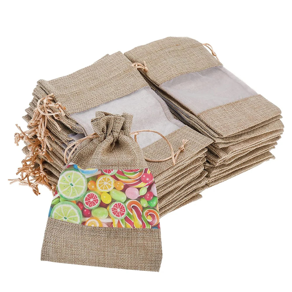 Small Lightweight Burlap Fabric Gift Wrap Promotional Lightweight Jewelry Container for Guest Party Wedding Birthday Santa Sack
