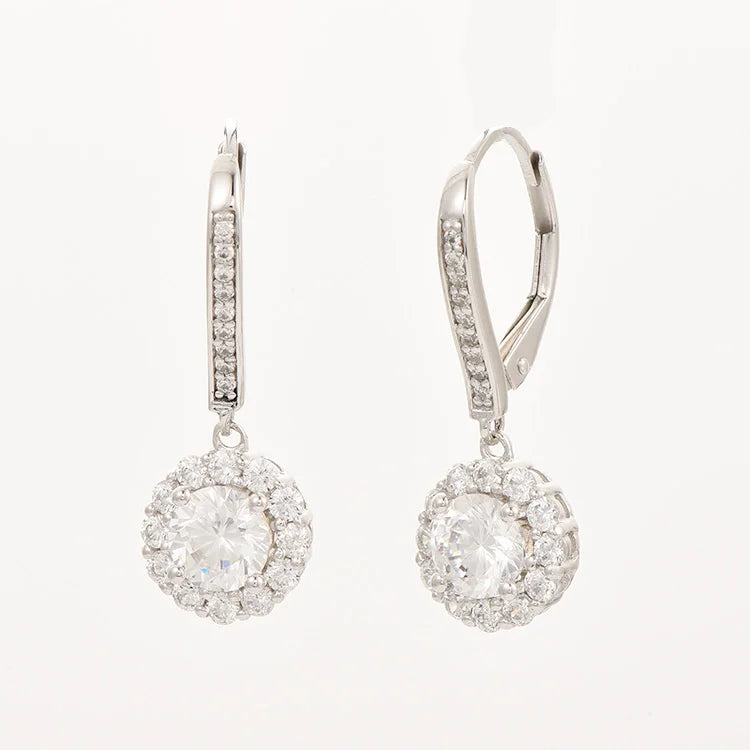 OEM Women Heart Cut Halo Cubic Zirconia 14k Real Solid White Gold Ladies Earrings Birthday Present