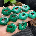 925 Sterling Silver Natural Healing Crystal Stone Charm Pendant Natural Malachite Ruyi Lucky Lock Pendant